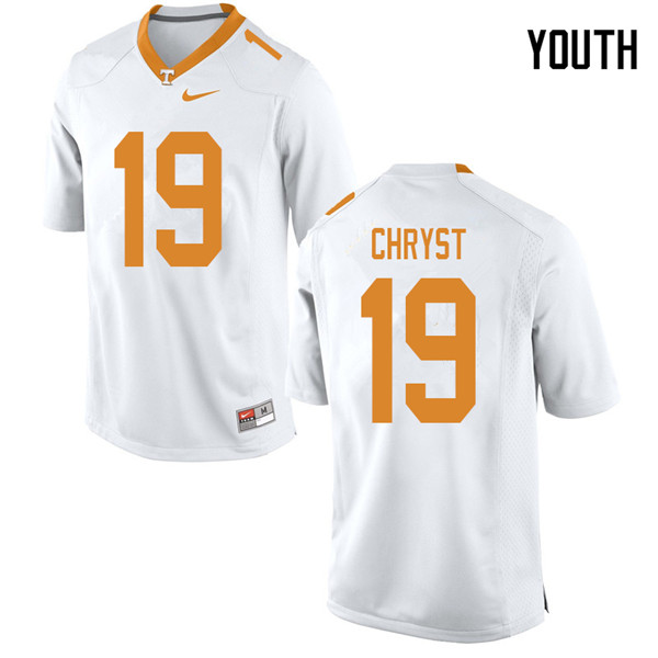 Youth #19 Keller Chryst Tennessee Volunteers College Football Jerseys Sale-White - Click Image to Close